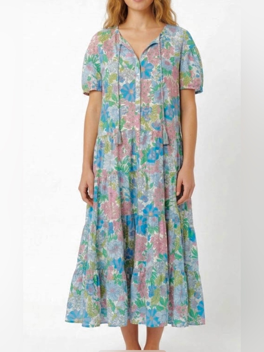 J Crew Floral Tiered Maxi Dress. Small. Drop Waist Modest Cotton Cottage Core